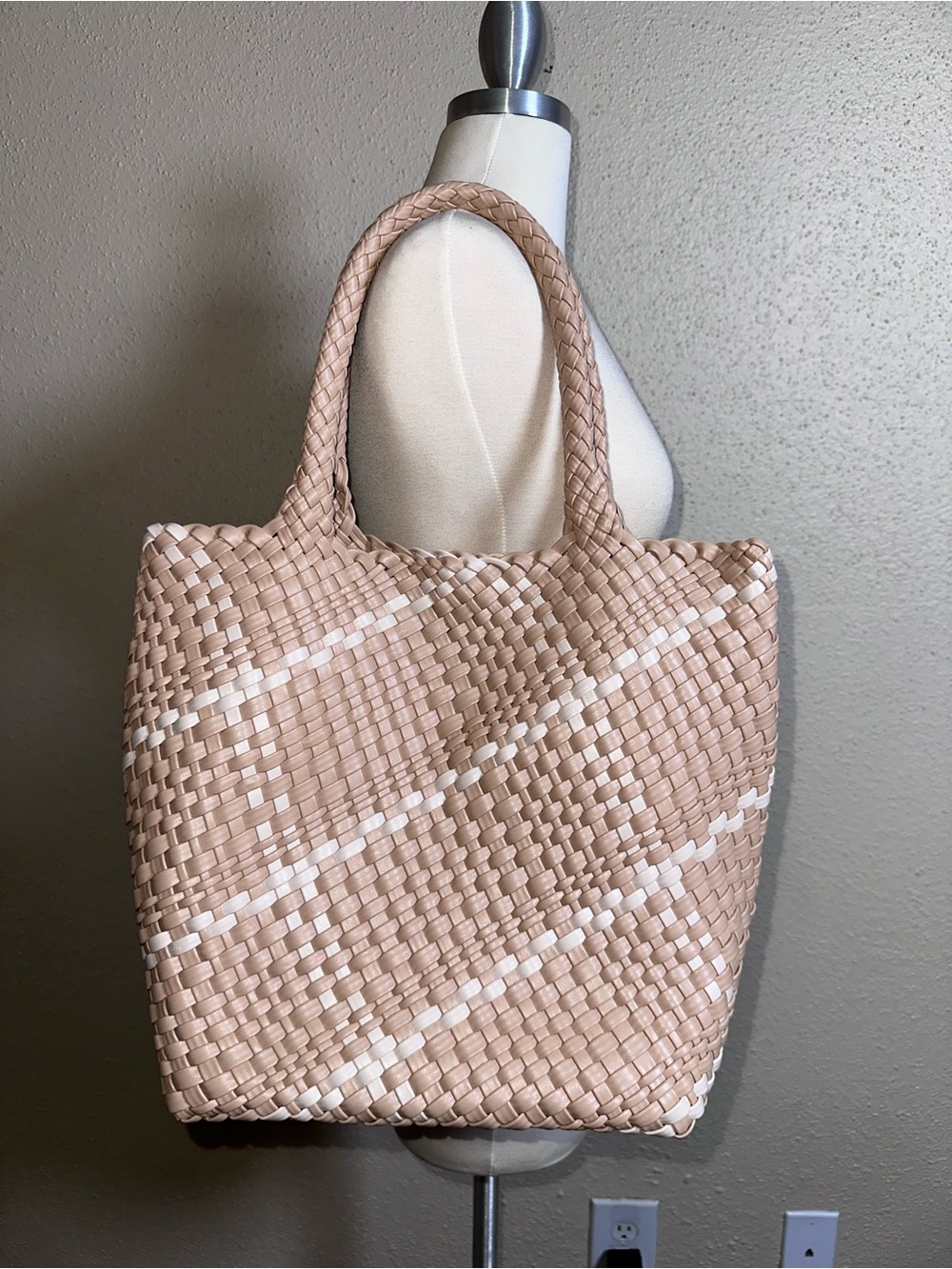 Expressions NYC Cream & White Woven Vegan Leather Tote